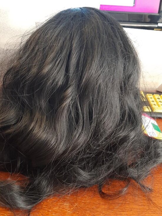 NEW TAG ! Long 27 Inch Human Hair Top Straight Bottom Curly Wig Black main image 4